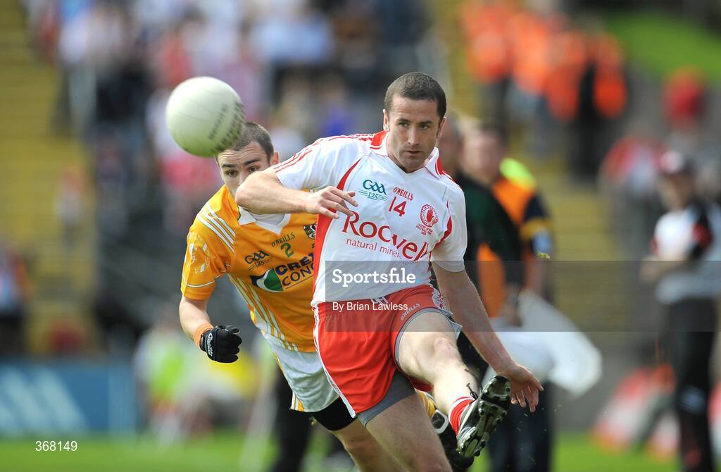 19 July 2009; Stephen O'Neill, Tyrone, in action against Colin Brady, Antrim. GAA Football Ulster Senior Championship Final, Tyrone v Antrim, St Tighearnach's Park, Clones, Co. Monaghan. Picture credit: Brian Lawless / SPORTSFILE