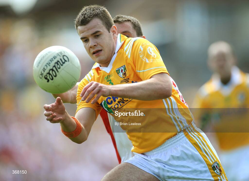19 July 2009; Andy McClean, in action against Tommy McGuigan, Tyrone. GAA Football Ulster Senior Championship Final, Tyrone v Antrim, St Tighearnach's Park, Clones, Co. Monaghan. Picture credit: Brian Lawless / SPORTSFILE