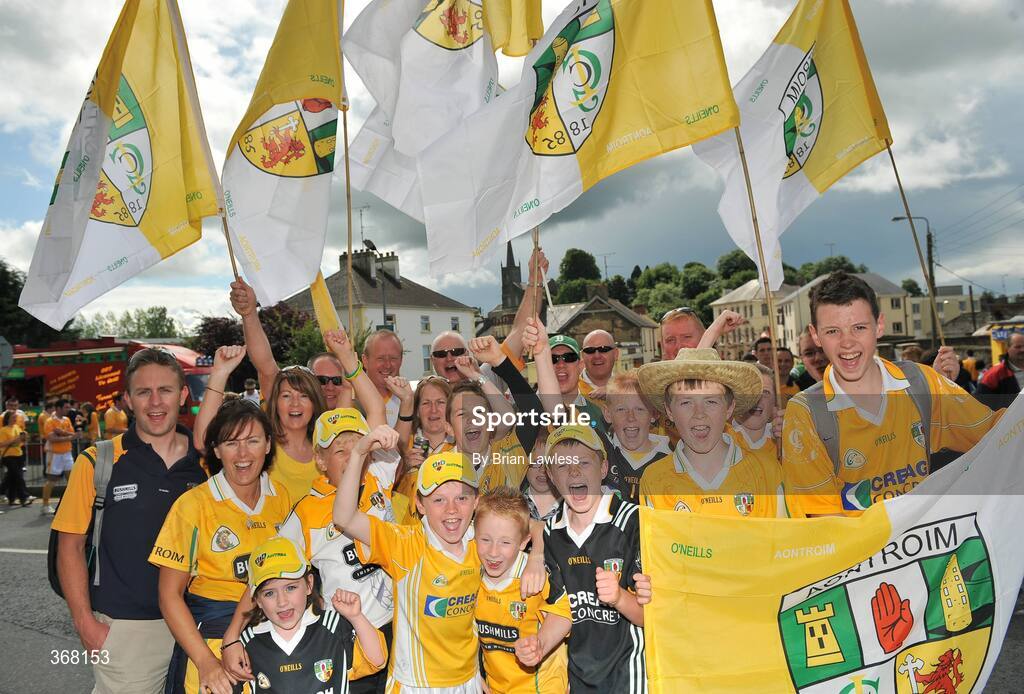 19 July 2009; Antrim fans on their way to the match. GAA Football Ulster Senior Championship Final, Tyrone v Antrim, St Tighearnach's Park, Clones, Co. Monaghan. Picture credit: Brian Lawless / SPORTSFILE