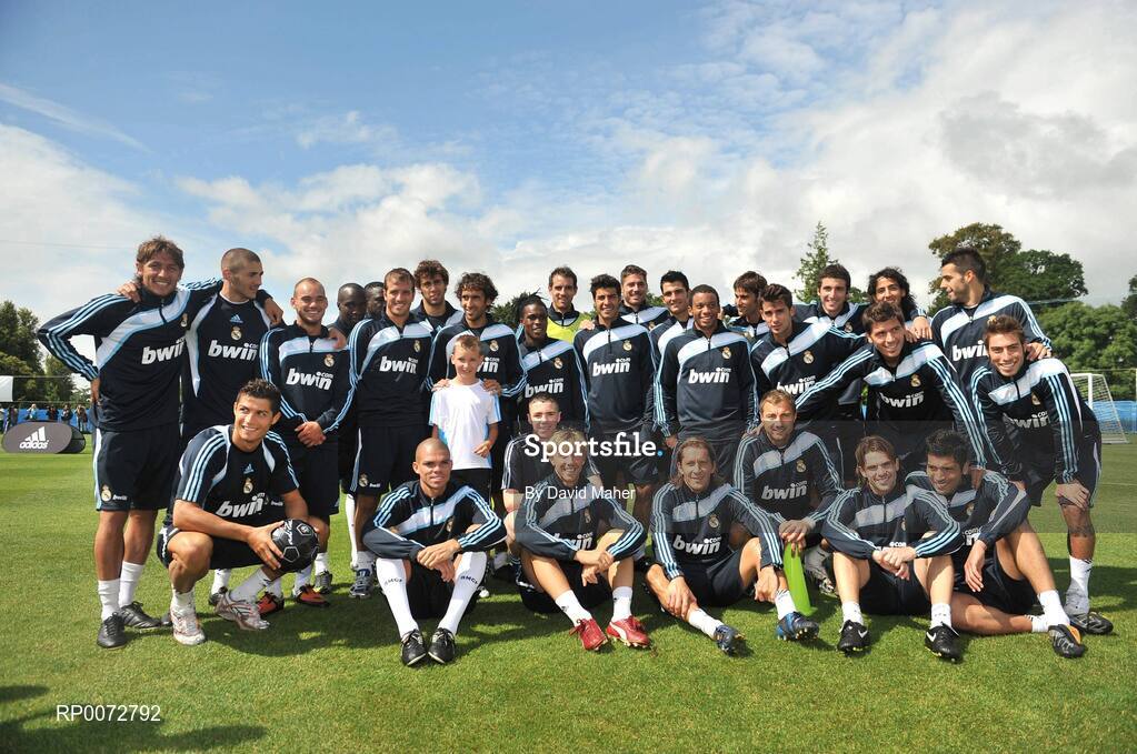 19 July 2009; Real Madrid players pictured with Chad McEneaney, from Dundalk and Conor Clarke from Navan, during a special training session run by adidas and Lifestyle Sports. Real Madrid pre-season squad training, Carton House, Maynooth, Co. Kildare. Picture credit: David Maher / SPORTSFILE