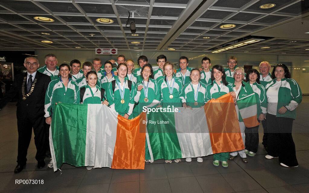 25 July 2009; The Irish European Youth Olympic team celebrate at their arrival to Dublin Airport, Dublin. Picture credit: Ray Lohan / SPORTSFILE