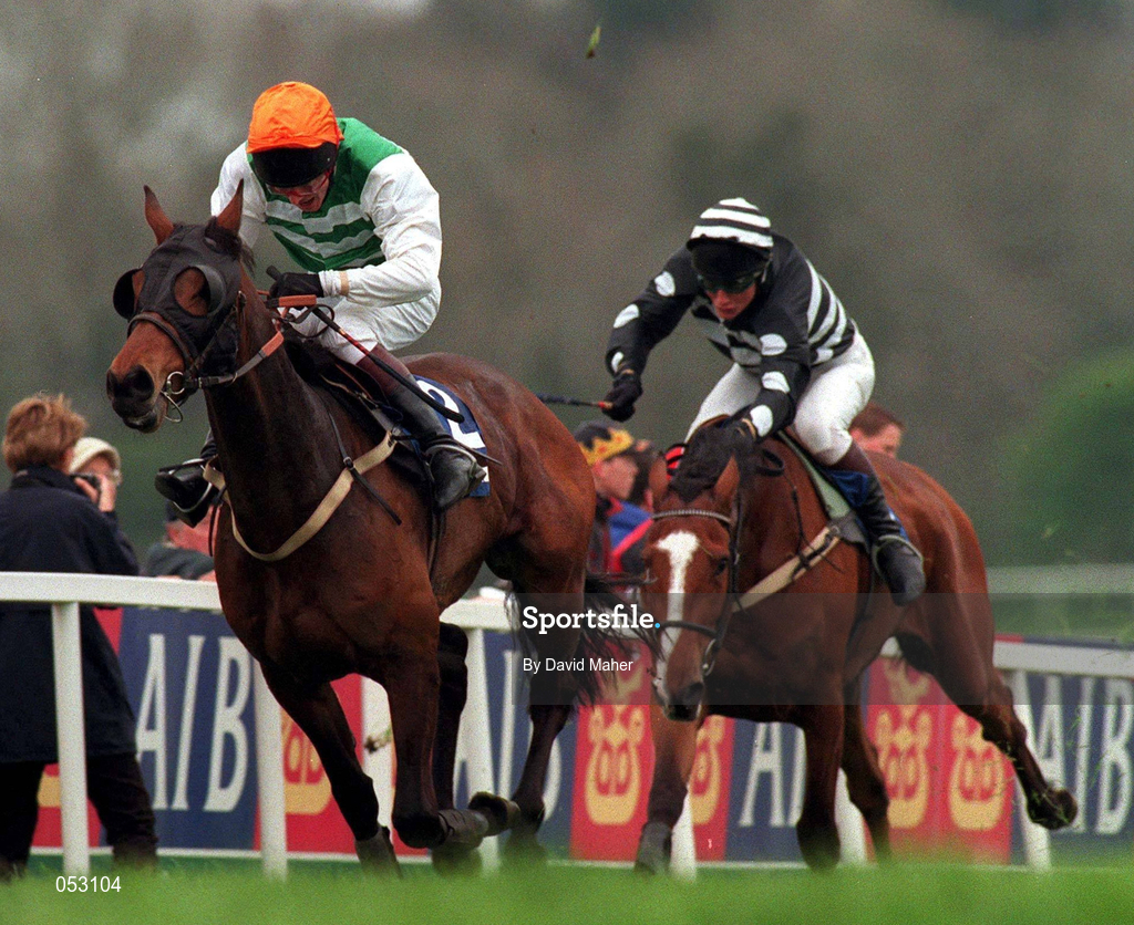 24 April 1997; Paddy's Return, with Norman Williamson up, races clear of Escartefigue, with Richard Dunwoody up, to win the IAWS Centenary Year Champion Stayers Hurdle on Day 3 of the Punchestown Festival at Punchestown Racecourse in Kildare. Photo by David Maher/Sportsfile