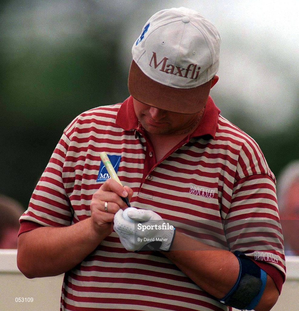 2 July 1997; Padraig Harrington of Ireland marks his ball during the Murphy's Irish Open Pro-Am at Druids Glenn Golf Club in Wicklow. Photo by David Maher/Sportsfile