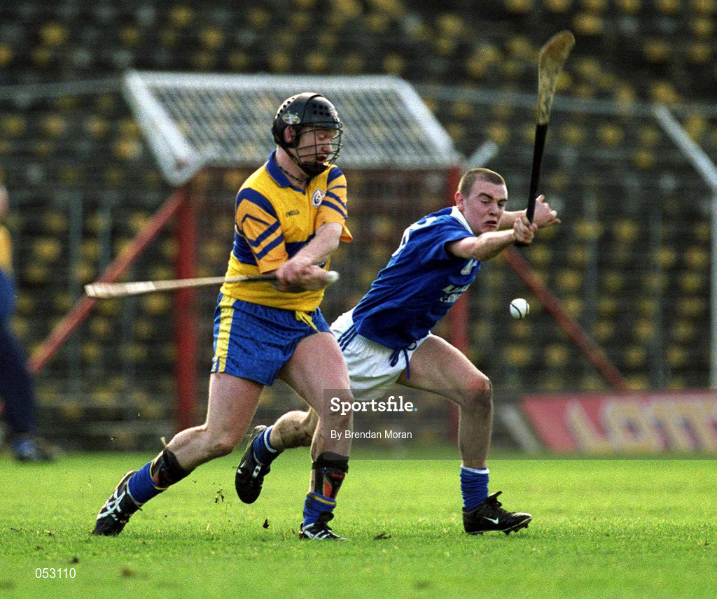 26 November 2000; Pat Hayes of Sixmilebridge in action against Eoin Kelly of Mount Sion during the AIB Munster Senior Hurling Club Championship Final match between Sixmilebridge and Mount Sion at Semple Stadium in Thurles, Tipperary. Photo By Brendan Moran/Sportsfile