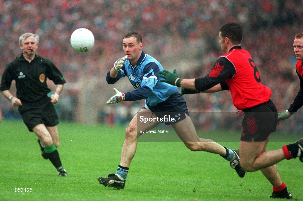 18 September 1994; Paul Curran of Dublin in action against Gregory McCartan of Down during the All-Ireland Senior Football Championship Final between Dublin and Down at Croke Park, Dublin. Photo by David Maher/Sportsfile