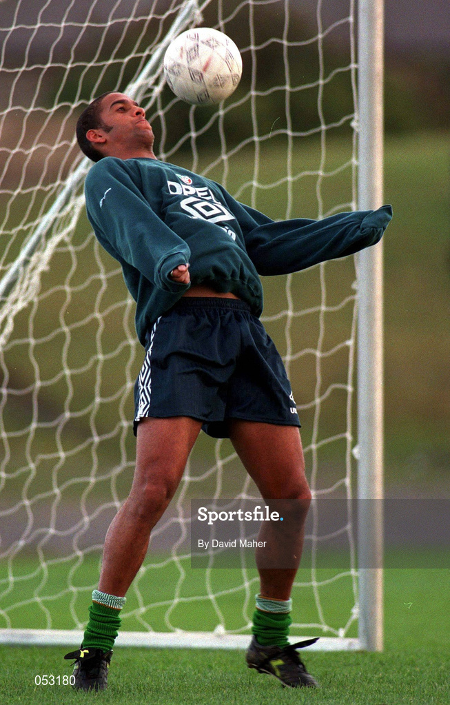 7 November 1996; Phil Babb during a Republic of Ireland training session at Oriel Park in Dundalk, Louth. Photo by David Maher/Sportsfile