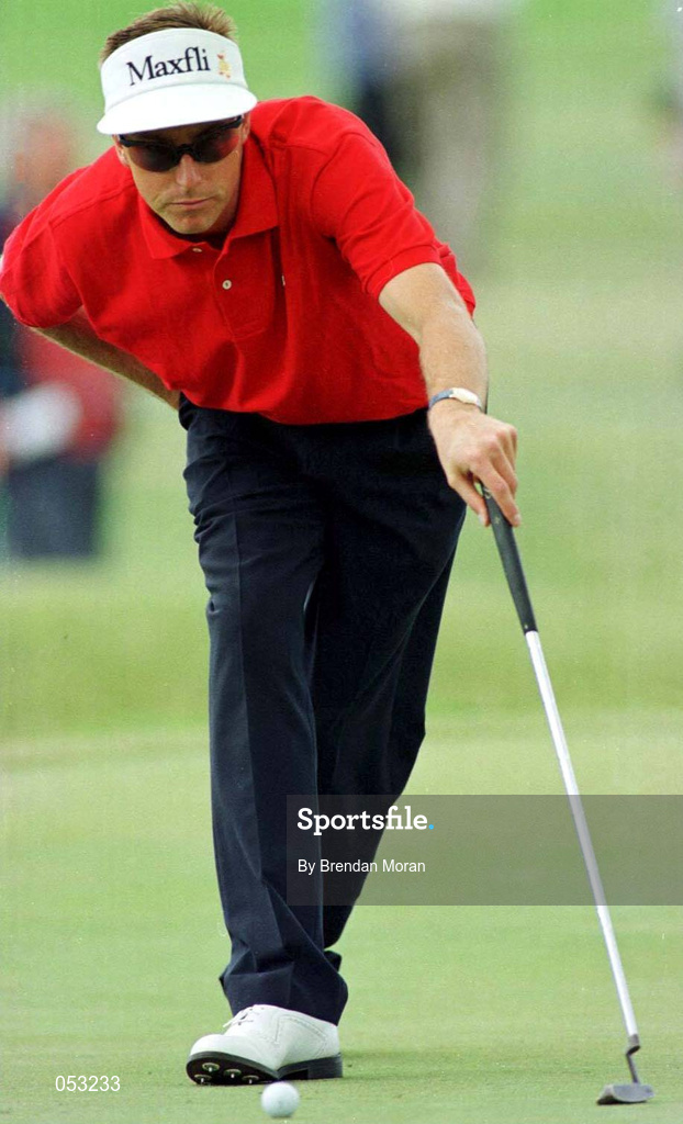 5 July 1997; Robert Allenby of Australia lines up a putt during the third round of the Murphy's Irish Open Golf Championship at Druid's Glen Golf Course in Wicklow. Photo by Brendan Moran/Sportsfile
