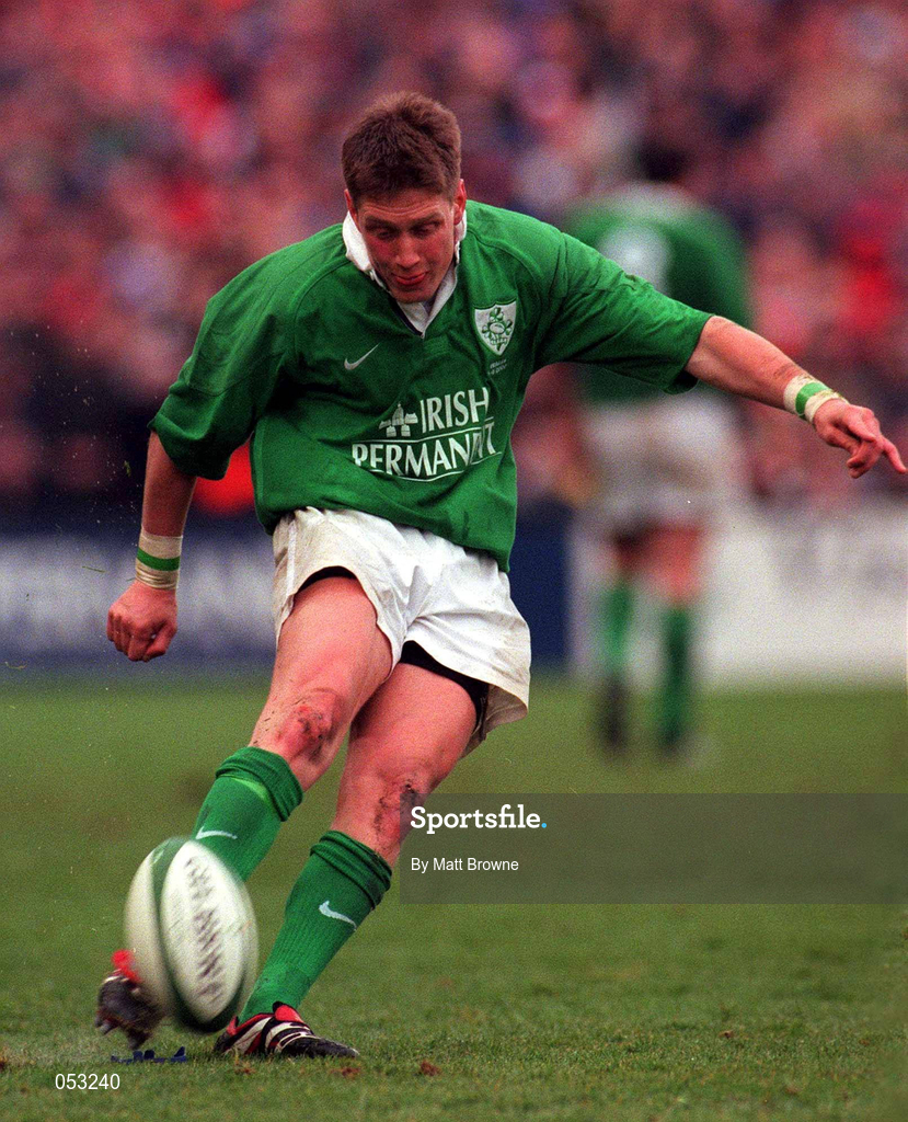 1 April 2000; Ronan O'Gara of Ireland during the Lloyds TSB 6 Nations match between Ireland and Wales at Lansdowne Road in Dublin. Photo by Matt Browne/Sportsfile