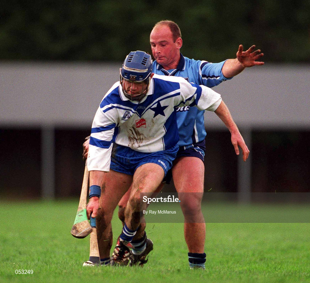 1 January 2001; Rory Moore of Blue Stars in action against Dermot Maher of Dublin during the Hurling Challenge Match between Blue Stars and Dublin at Páirc de Burca in Dublin. Photo by Ray McManus/Sportsfile