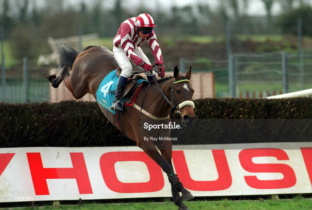 16 January 2000; Sallies Girl, with Paul Carberry up, clears the last first time round during the European Breeders Fund Tattersalls Ireland Mares Novice Steeplechase at Fairyhouse Racecourse in Meath. Photo by Ray McManus/Sportsfile