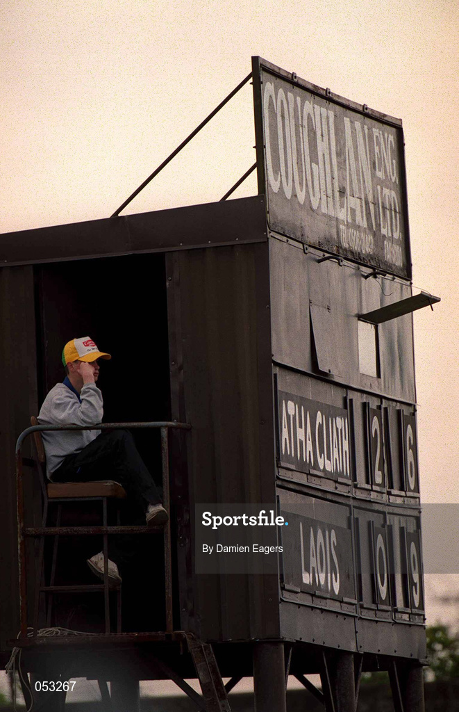 5 June 2000; The score keeper watches on during the Guinness Leinster Senior Hurling Championship Play-off replay between Laois and Dublin at O'Connor Park in Tullamore, Offaly. Photo by Damien Eagers/Sportsfile