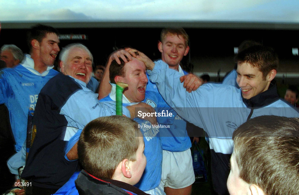 26 November 2000; Adrian Ronan of Graigue-Ballycallan, celebrates with supporters after his sides victory in the AIB Leinster Senior Hurling Championship Final between Graigue-Ballycallan and University College Dublin at Nowlan Park in Kilkenny. Photo by Ray McManus/Sportsfile