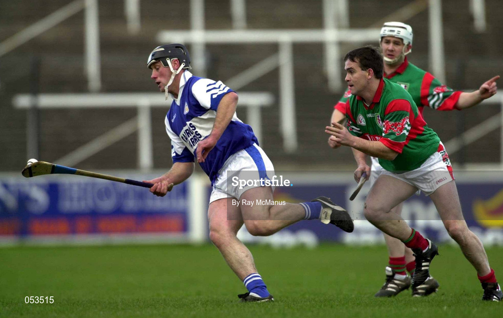 4 November 2000; David Cuddy of Castletown in action against Johnny Pilkington of Birr during the AIB Leinster Club Hurling Championship Quarter-Final match between Castletown and Birr at O'Moore Park in Portlaoise, Laois. Photo by Ray McManus/Sportsfile