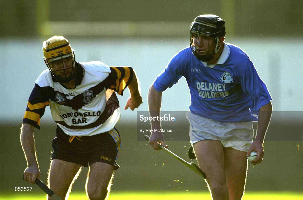 26 November 2000; Eddie Brennan of Graigue-Ballycallan, is tackled by Hugh Flannery of UCD, during the AIB Leinster Senior Hurling Championship Final between Graigue-Ballycallan and University College Dublin at Nowlan Park in Kilkenny. Photo by Ray McManus/Sportsfile