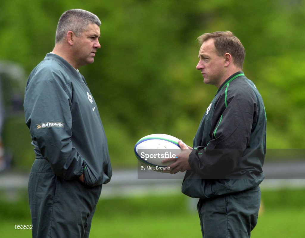 6 June 2000; Ireland head coach Warren Gatland, left, and assistant coach Eddie O'Sullivan during Ireland Rugby Squad Training in Manchester, New Hampshire, USA. Photo by Matt Browne/Sportsfile