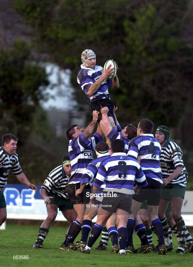 11 December 1999; Matthew Bird of Old Crescent wins possession from a lineout during the AIB Rugby League Division 2 match between Greystones RFC and Old Crescent at Dr Hickey Park in Greystones, Wicklow. Photo by Matt Browne/Sportsfile