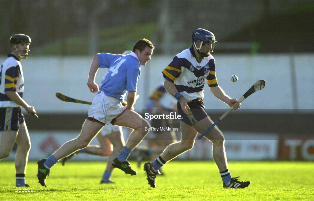 26 November 2000; Rory Moore of UCD in action against Tomas Dermody of Graigue-Ballycallan during the AIB Leinster Senior Hurling Championship Final between Graigue-Ballycallan and University College Dublin at Nowlan Park in Kilkenny. Photo by Ray McManus/Sportsfile