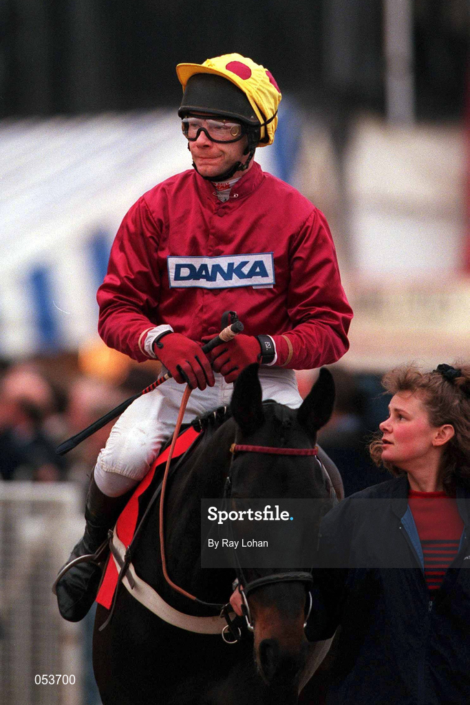16 March 2000; Jockey Mick Fitzgerald on Stormyfairweather, ahead of the Cathcart Challenge Cup Chase on Day Three of the Cheltenham Racing Festival at Prestbury Park in Cheltenham, England. Photo by Ray Lohan/Sportsfile