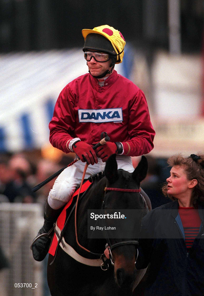 16 March 2000; Jockey Mick Fitzgerald on on Stormyfairweather ahead of the Cathcart Challenge Cup Chase during Day Three of the Cheltenham Racing Festival at Prestbury Park in Cheltenham, England. Photo by Ray Lohan/Sportsfile