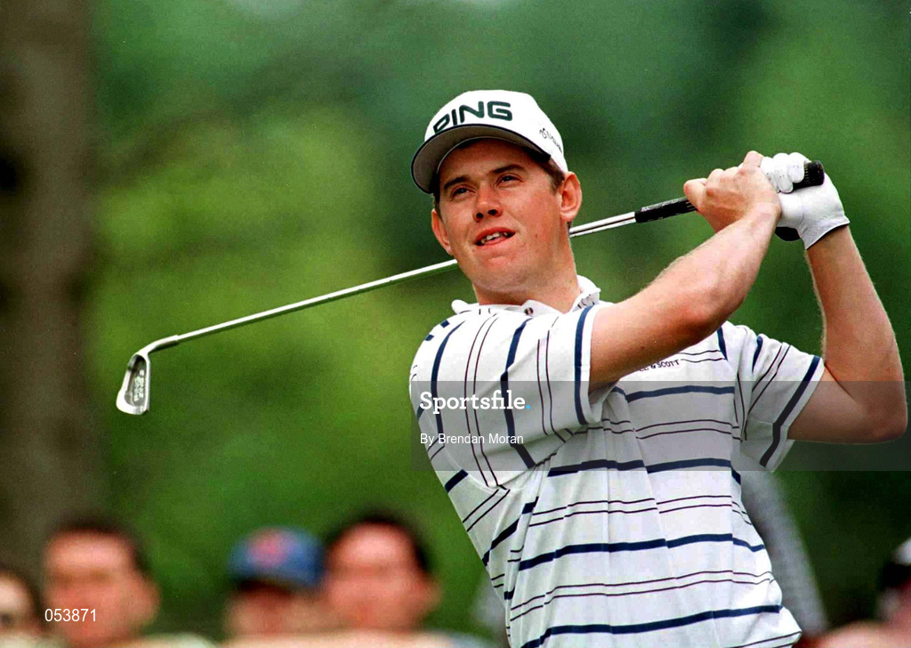 5 July 1997; Lee Westwood of England watches his drive from the second tee box during the third round of the Murphy's Irish Open Golf Championship at Druid's Glen Golf Course in Wicklow. Photo by Brendan Moran/Sportsfile