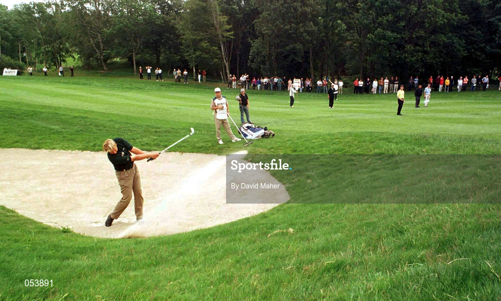 5 July 1997; Michael Jonzon of Sweden chips out of a bunker at the seventh green, where he had a triple bogey, during the third round of the Murphy's Irish Open Golf Championship at Druid's Glen Golf Course in Wicklow. Photo by David Maher/Sportsfile