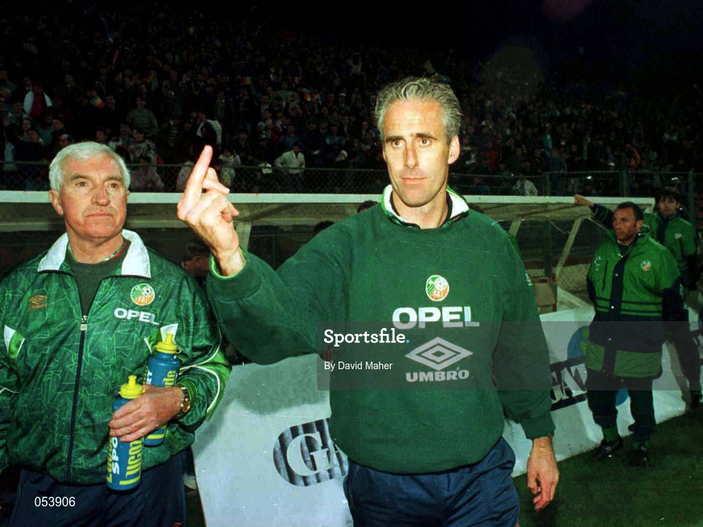 30 April 1997; Republic of Ireland manager Mick McCarthy pictured at the final whistle after his side's defeat to Romania in the FIFA World Cup 1998 Group 8 Qualifiying match between Romania and Republic of Ireland at Stadionul Steaua in Bucharest, Romania. Photo by David Maher/Sportsfile