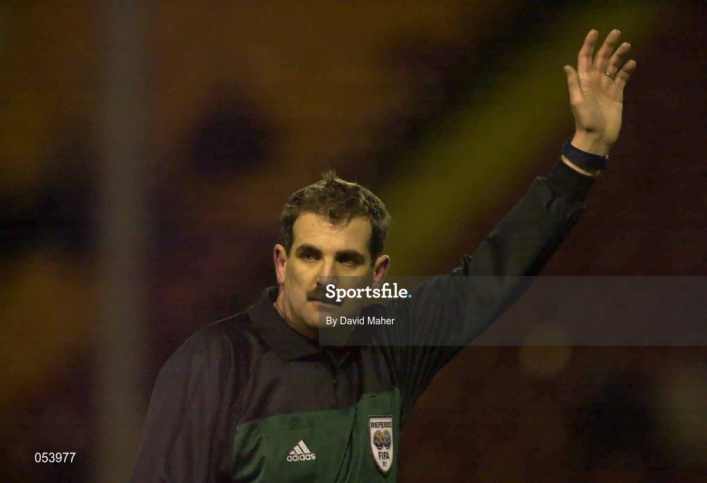 7 January 2001; Referee John Feighrey during the FAI Harp Lager Cup Second Round match between Shelbourne and Monaghan United at Tolka Park in Dublin. Photo by David Maher/Sportsfile
