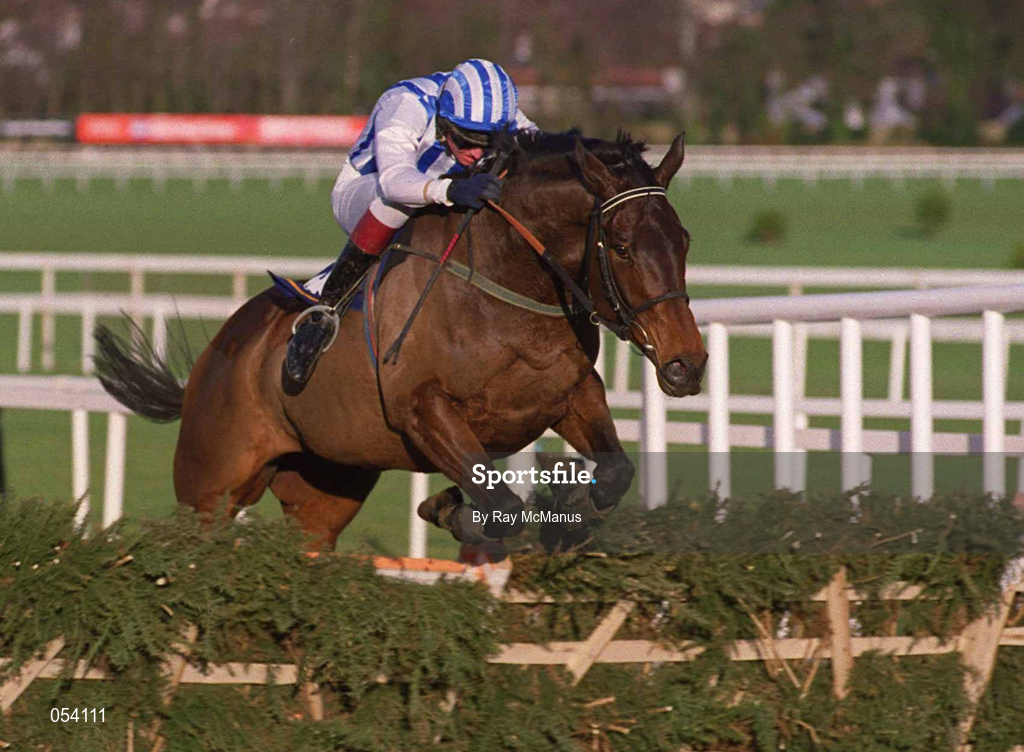 26 December 1999; Killutagh Storm, with Barry Geraghty up, clears the hurdle on their way to finishing third in the Move-Over-Butter Extended Handicap Hurdle on day one of the Leopardstown Christmas Festival at Leopardstown racecourse in Dublin. Photo by Ray McManus/Sportsfile