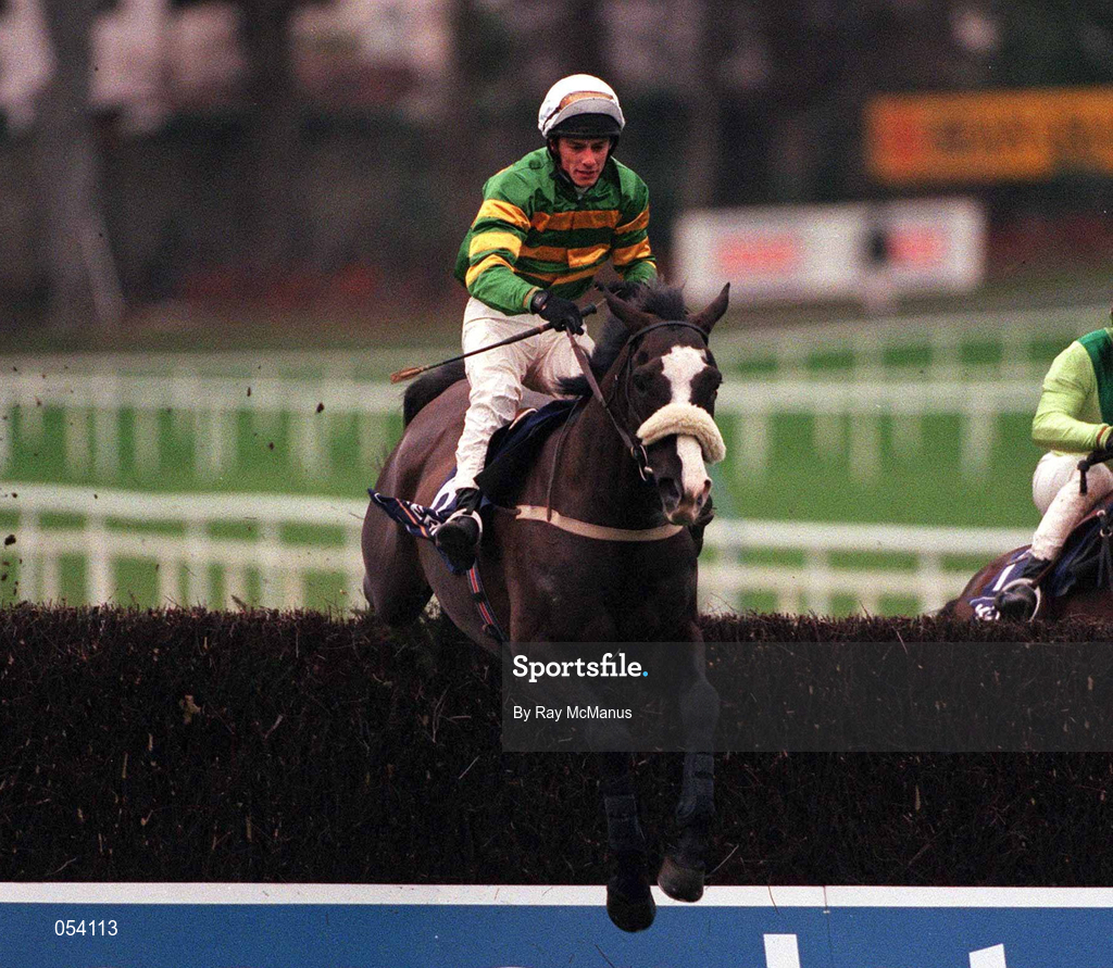 26 December 2000; Knife Edge, with Tom Rudd up, clears the last on their way to winning the Denny Gold Medal Novice Chase during Day 1 of the Leopardstown Christmas Festival at Leopardstown Racecourse in Dublin. Photo by Ray McManus/Sportsfile