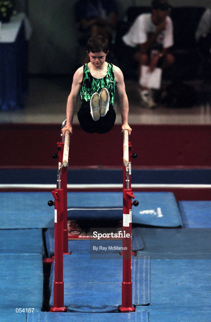 2 July 1999; Gymnaist Adam Morrison from Newtownards,Down, competiting in the parallel bars at 1999 Special Olympics World Summer Games in Raleigh, North Carolina, USA. Photo by Ray McManus/Sportsfile
