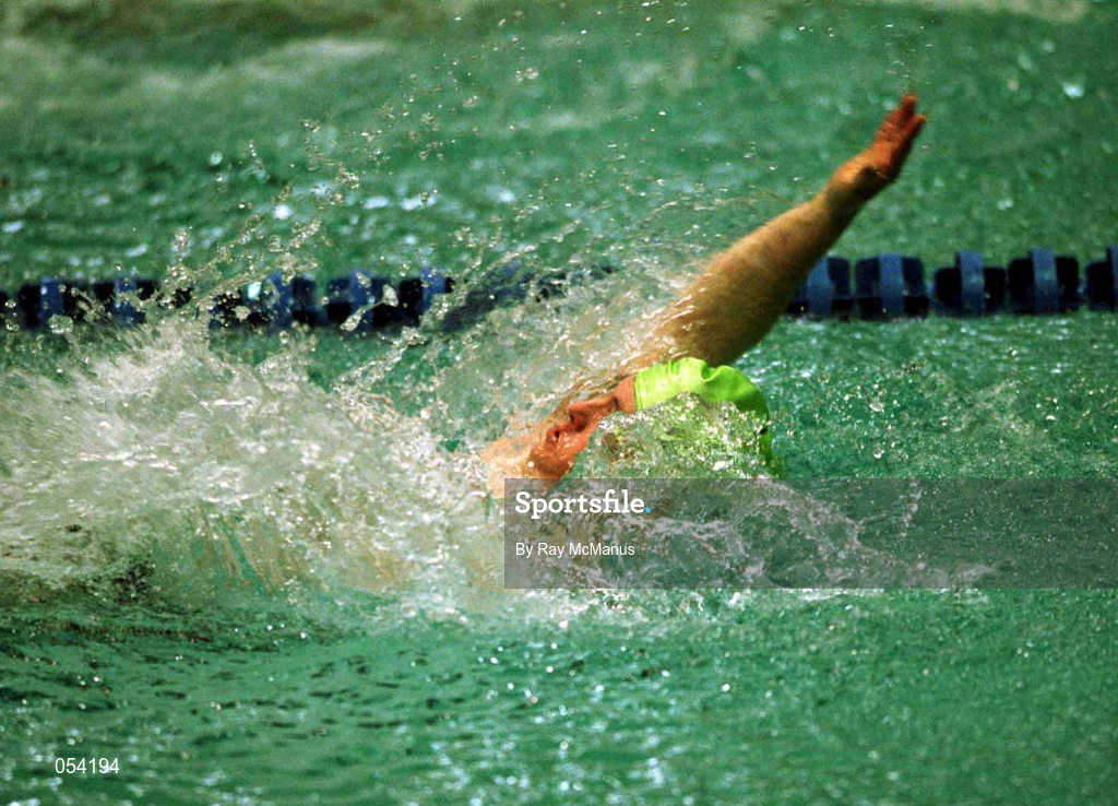 30 June 1999; Grant Wilson from Newtownabbey, Antrim, on his way to winning Silver for Ireland in his 25 meters backstroke during 1999 Special Olympics World Summer Games in Raleigh, North Carolina, USA. Photo by Ray McManus/Sportsfile