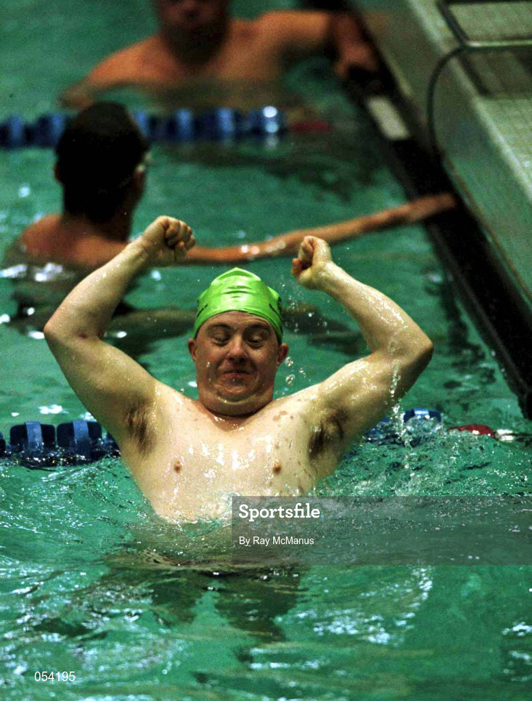30 June 1999; Grant Wilson, Newtownabbey, Antrim, shows his delight at winning Silver for Ireland in his 25 meters backstroke at 1999 Special Olympics World Summer Games in Raleigh, North Carolina, USA. Photo by Ray McManus/Sportsfile