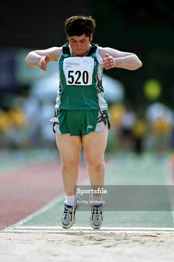 29 June 1999 Kathleen Lemon of Special Olympics Ireland, from  Navan, Meath competing in the "standing long jump" at the 1999 Special Olympics World Summer Games in Raleigh, North Carolina, USA. Photo by Ray McManus/Sportsfile