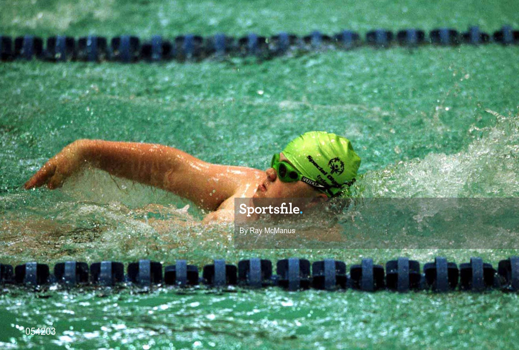 30 June 1999; Mark Smith from Maynooth in Kildare on his way to winning Silver for Ireland in his 25 meters backstroke during 1999 Special Olympics World Summer Games in Raleigh, North Carolina, USA. Photo by Ray McManus/Sportsfile