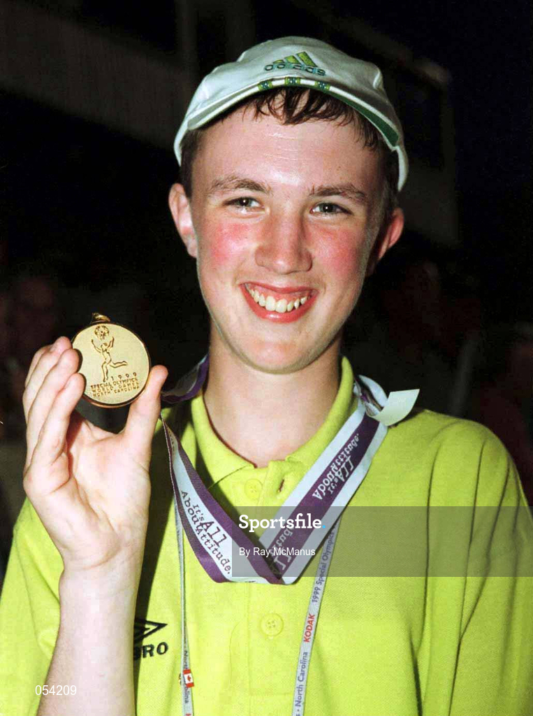 29 June 1999; Padraig Howard of Special Olympics Ireland, from Ballina, Mayo who won a Gold medal in the Shot Putt Final at the 1999 Special Olympics World Summer Games in Raleigh, North Carolina, USA. Photo by Ray McManus/Sportsfile