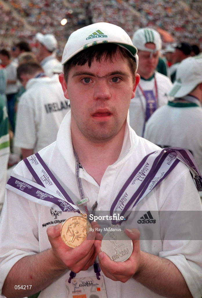 4 July 1999; Special Olympian Patrick Keaney from Athlone, Co Westmeath who won Gold and Silver medals in Athletics, pictured at the Closing Ceremony of the 1999 Special Olympics World Summer Games in Raleigh, North Carolina, USA. Photo by Ray McManus/Sportsfile