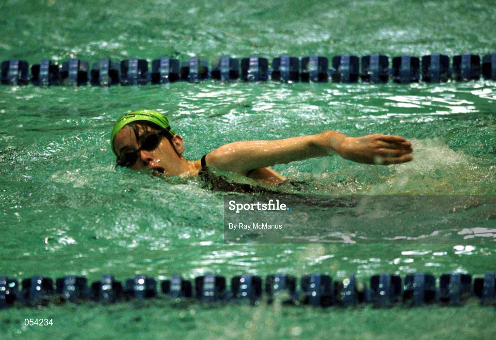 30 June 1999; Teresa Keane from Carrick-On-Suir, Tipperary on her way to winning Bronze for Ireland in her 100 meters Freestyle during 1999 Special Olympics World Summer Games in Raleigh, North Carolina, USA. Photo by Ray McManus/Sportsfile