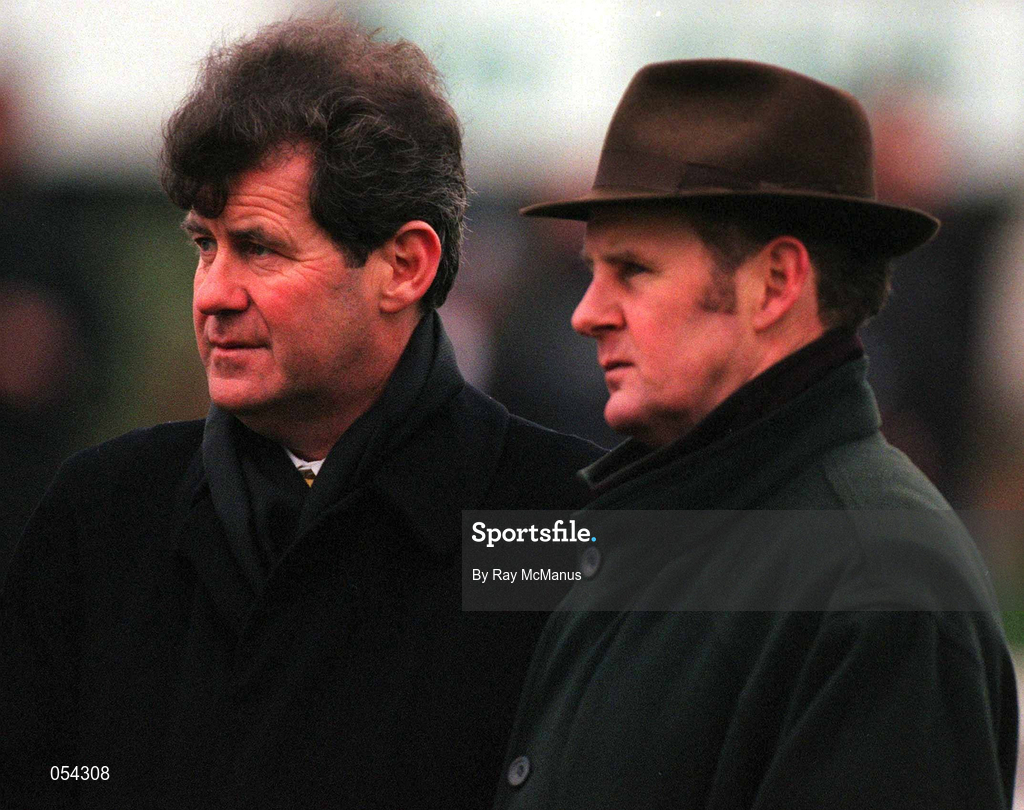 26 December 2000; JP McManus, left, with Frank Berry during Day 1 of the Leopardstown Christmas Festival at Leopardstown Racecourse in Dublin. Photo by Ray McManus/Sportsfile