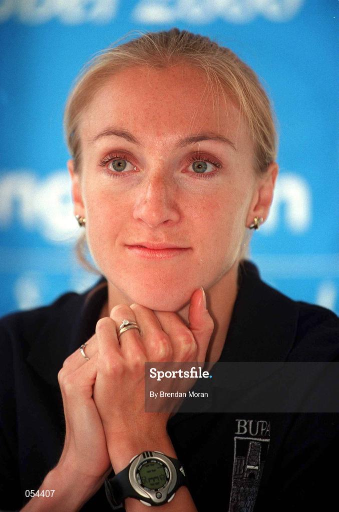 1 October 2000; Paula Radcliffe of Great Britain, Women's 5,000m, in attendance during a press conference in Sydney. Photo by Brendan Moran/Sportsfile
