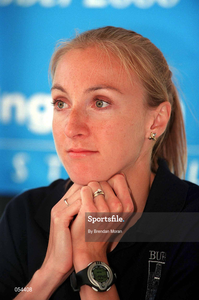 1 October 2000; Paula Radcliffe of Great Britain, Women's 5,000m, in attendance during a press conference in Sydney. Photo by Brendan Moran/Sportsfile