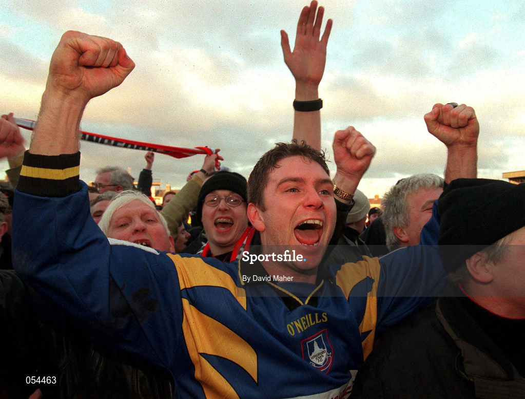 14 January 2001; Robbie Coyle of Longford Town celebrates following the Eircom League Cup Second Round Replay match between Cork City and Longford Town at Turners Cross in Cork. Photo by David Maher/Sportsfile
