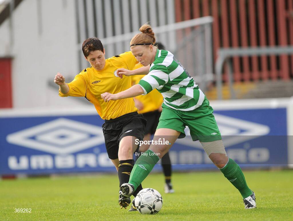 25 July 2009; Mary Waldron, St. Francis, in action against Diane O'Hora, St Catherine's LFC. FAI Umbro Women's Senior Cup Final, FAI Umbro Women's Senior Cup Final, St Catherine's LFC v St Francis, Richmond Park, Dublin. Picture credit: Ray Lohan / SPORTSFILE