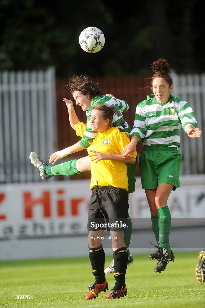 25 July 2009; Caroline McEvoy, left, and Louise Corcoran, St. Francis, in action against Peral Slattery, St Catherine's LFC. FAI Umbro Women's Senior Cup Final, FAI Umbro Women's Senior Cup Final, St Catherine's LFC v St Francis, Richmond Park, Dublin. Picture credit: Ray Lohan / SPORTSFILE