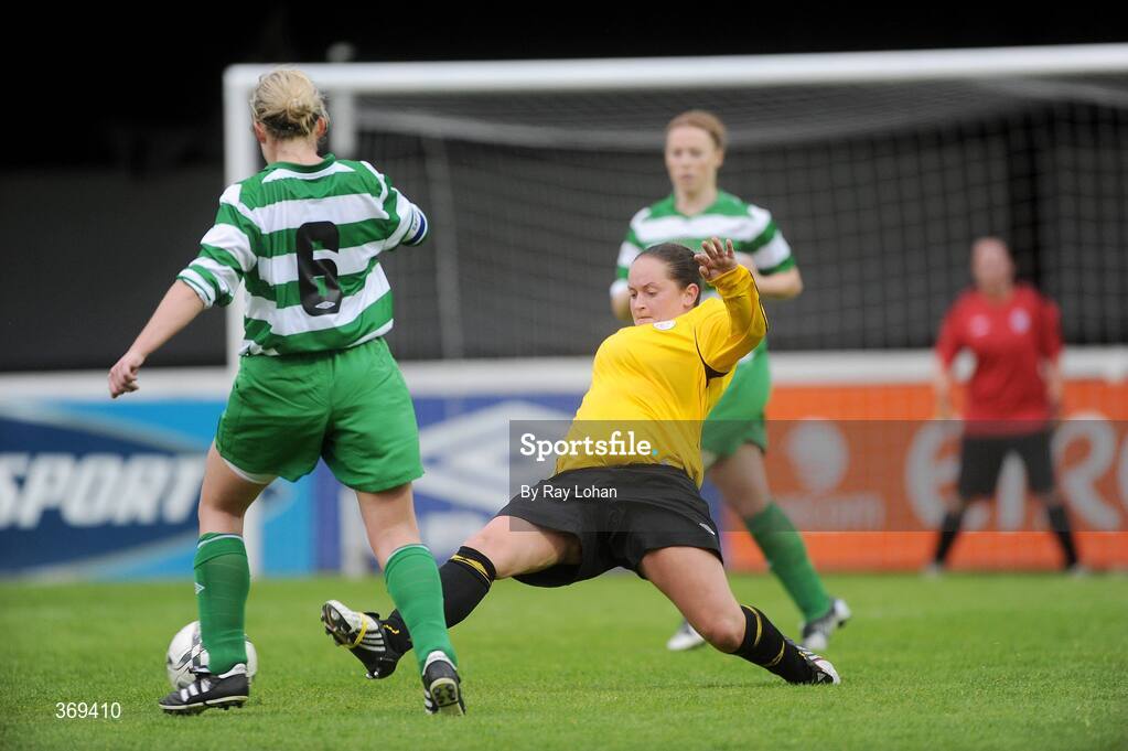 25 July 2009; Susan Heapes, St Catherine's LFC, in action against Karina Kelly, St Francis. FAI Umbro Women's Senior Cup Final, FAI Umbro Women's Senior Cup Final, St Catherine's LFC v St Francis, Richmond Park, Dublin. Picture credit: Ray Lohan / SPORTSFILE