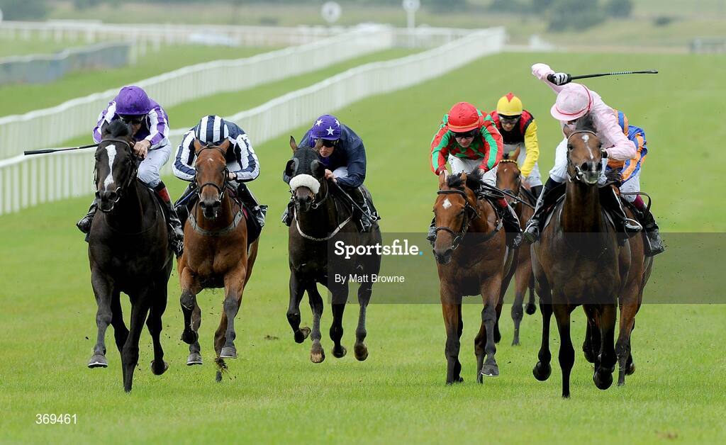 26 July 2009; Alfred Nobe, far left, with Johnny Murtagh up, goes past second place finisher Air Chief Marshal, right, with Joseph O'Brien up, to winning the Camas Park And Ashtown House Stud Phoenix Stakes. Curragh Racecourse, Co. Kildare. Picture credit: Matt Browne / SPORTSFILE