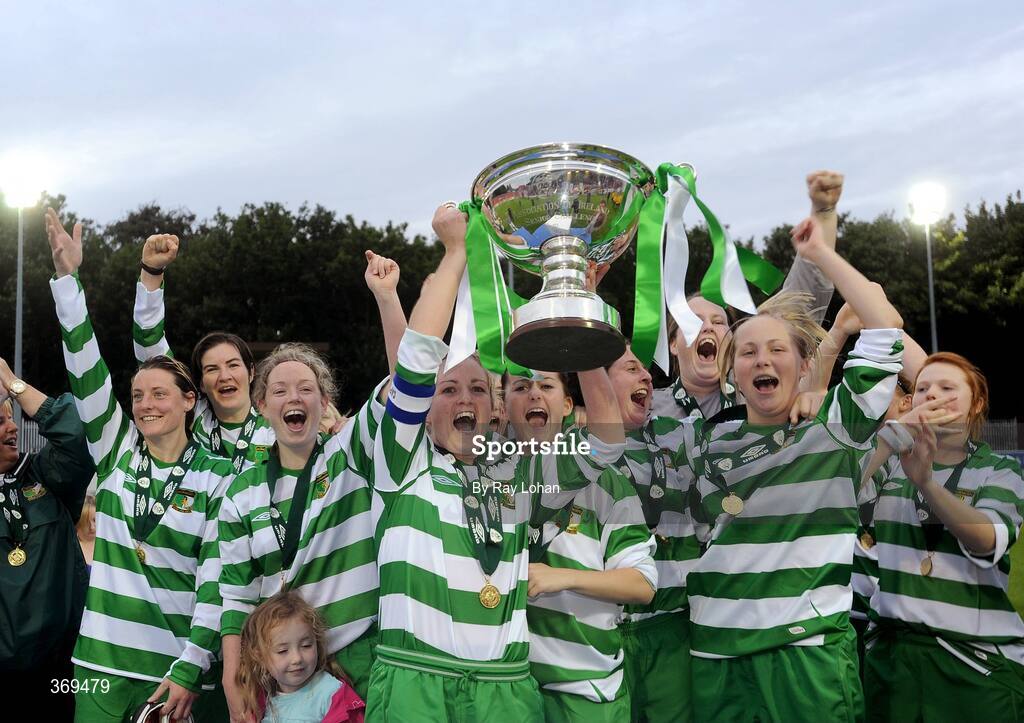 25 July 2009; The St. Francis team celebrate with the cup. FAI Umbro Women's Senior Cup Final, FAI Umbro Women's Senior Cup Final, St Catherine's LFC v St Francis, Richmond Park, Dublin. Picture credit: Ray Lohan / SPORTSFILE
