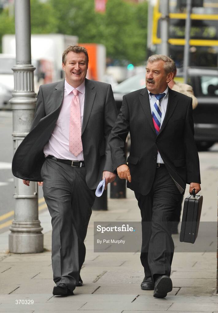 31 July 2009; Cork City owner and chairman Tom Coughlan, left, arrives at court for a judgement in the High Court after a winding up order was granted. High Court, Four Courts, Dublin. Picture credit: Pat Murphy / SPORTSFILE