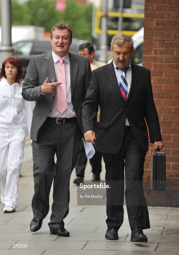 31 July 2009; Cork City owner and chairman Tom Coughlan, left, arrives at court for a judgement in the High Court after a winding up order was granted. High Court, Four Courts, Dublin. Picture credit: Pat Murphy / SPORTSFILE