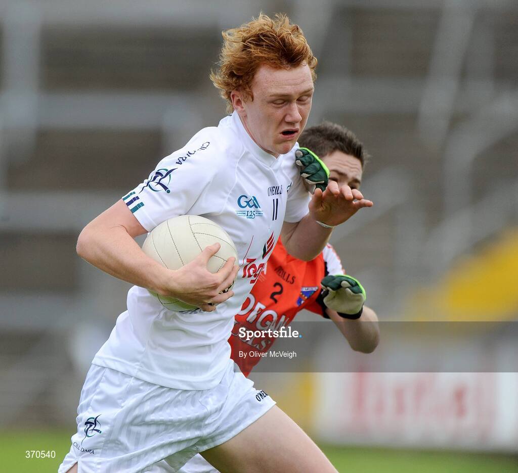 1 August 2009; Paul Cribbin, Kildare, in action against Kealan Downey, Armagh. ESB GAA Football All-Ireland Minor Championship Quarter-Final, Armagh v Kildare, Kingspan Breffni Park, Cavan. Picture credit: Oliver McVeigh / SPORTSFILE