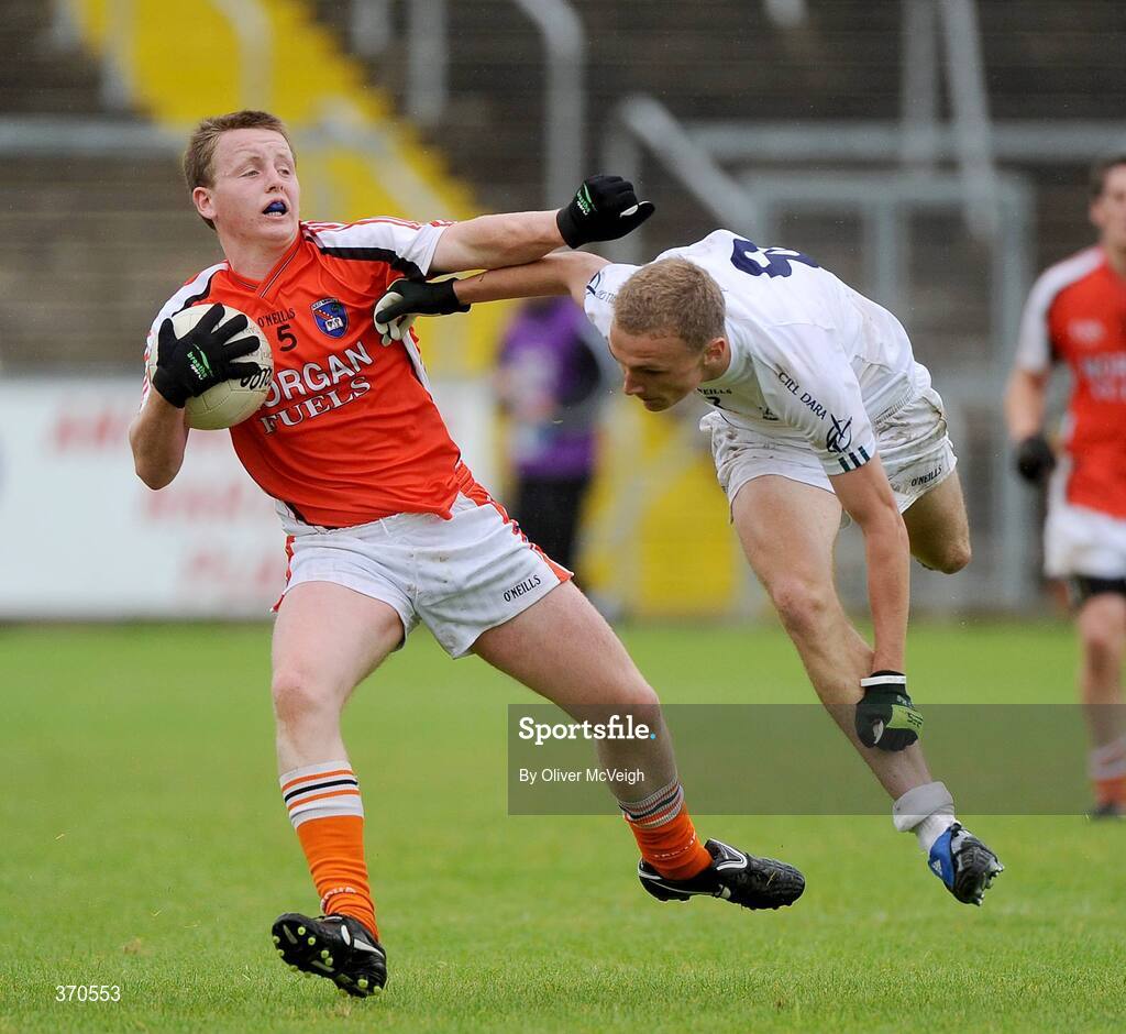 1 August 2009; Declan McKenna, Armagh, in action against Tomas Moolick, Kildare. ESB GAA Football All-Ireland Minor Championship Quarter-Final, Armagh v Kildare, Kingspan Breffni Park, Cavan. Picture credit: Oliver McVeigh / SPORTSFILE